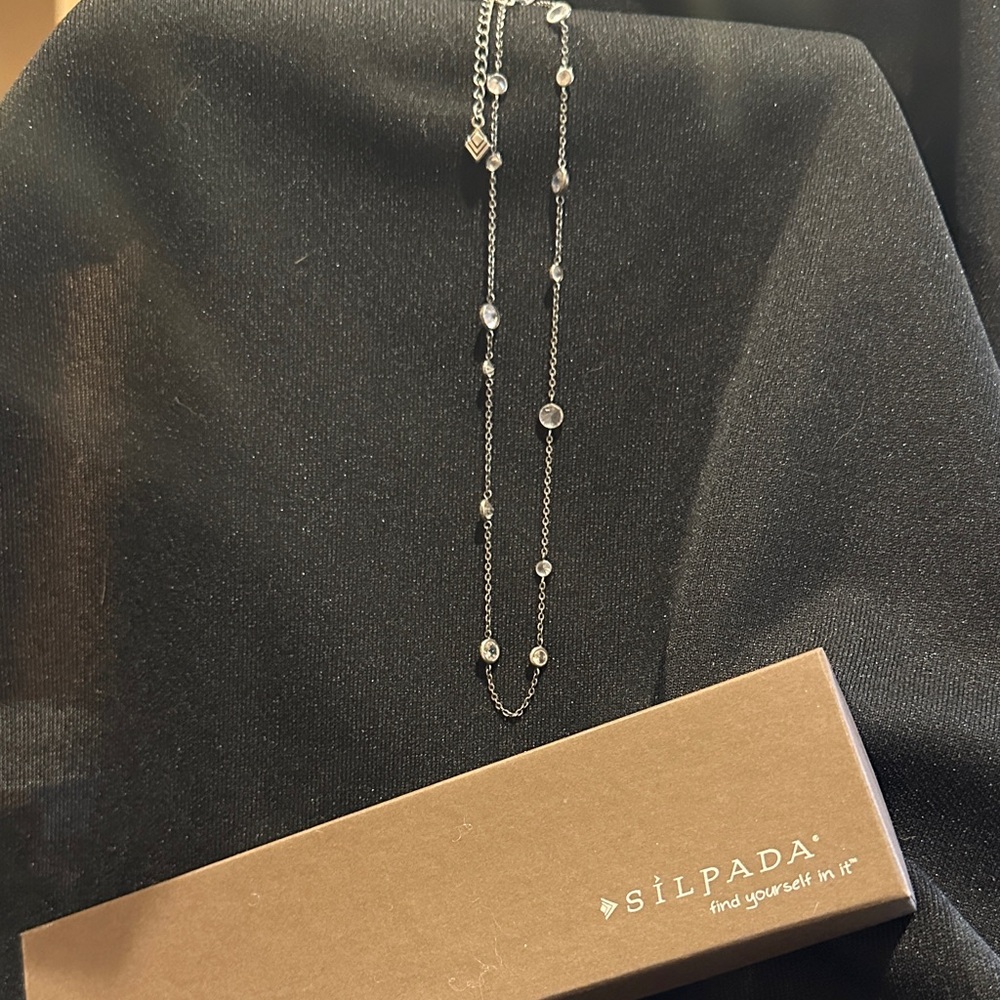 Silpada Infinity 925 Silver Necklace w/Cubic Zirconia, 16-18” adjustable. N2153